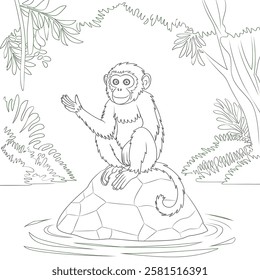 A line art monkey illustration of a coloring page 