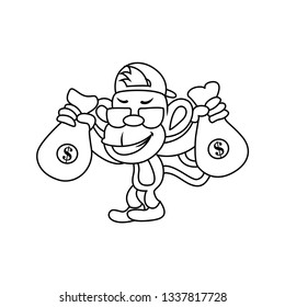 line art, a monkey mafia stole some money at the bank