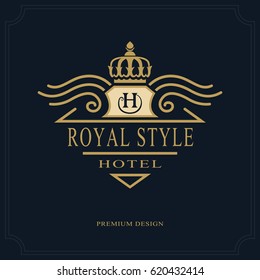 Line art Monogram luxury design, graceful template. Calligraphic elegant beautiful logo. Royal style. Letter emblem sign H for Royalty, Restaurant, Boutique, Hotel, Heraldic. Vector illustration