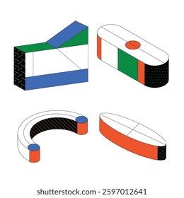 Line Art Monoline Bright Multi Color Random Shape Perspective