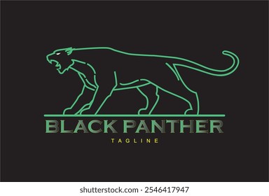 line art monoline von Fearless Black Panther. Roaring Predator. Roaring Panther. Eleganter Panther.