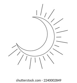 Line art Moon on the White Background. Vector Illustration.