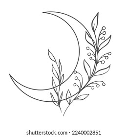 Line art Moon on the White Background. Vector Illustration.