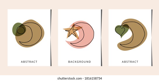 Line art moon set. One line drawing. line art, card, banner, poster flyer, vector illustration.