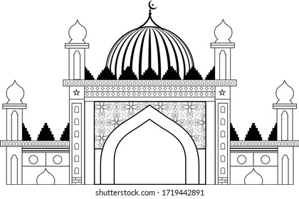 Line art Mosque Landscape Silhouette isolated on white