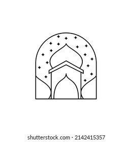 Vector de diseño del logo de la mezquita de arte de línea.
