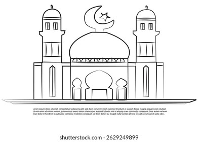 Line Art of a Mosque Symbolizing Architecture. Mosque icon for design element, vector illustration