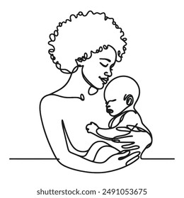 Line art of a mother and child, highlighting their intimate bond and loving gaze.