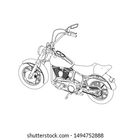 line art of motorcycle black and white. Coloring page - motorcycle - illustration for the children
