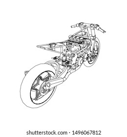 line art of motorcycle. Coloring page - motorcycle - illustration for the children