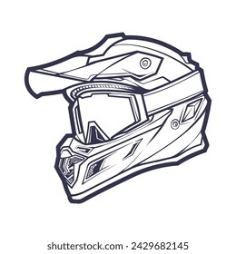 Line Art Motorcycle helmet isolated on White background vector illustration