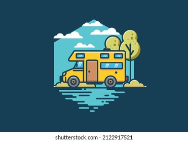 Line art motorhome flat illustration design