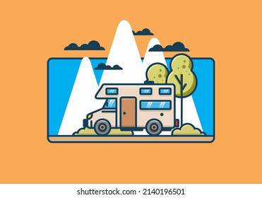 Line art motorhome flat illustration design