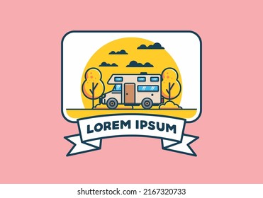 Line art motorhome flat illustration design