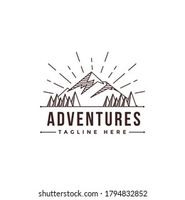 line art mountain adventure landscape logo template on white background