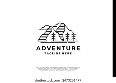 Line art mountain logo design. Adventure logo concept.