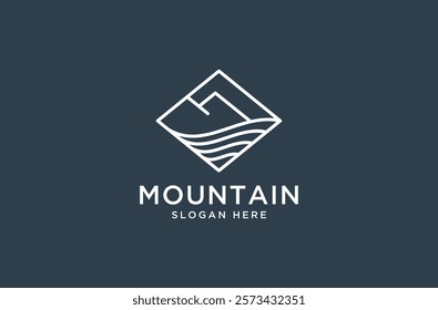 line art of mountain logo design premium vector.