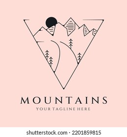 ilustración vectorial del logotipo de la montaña de arte de línea con emblema