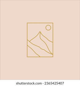 line art mountain minimal premium logo and icon vector design