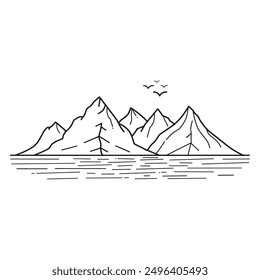 Line art mountain vector icon style