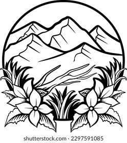 Line art mountains vector illustration