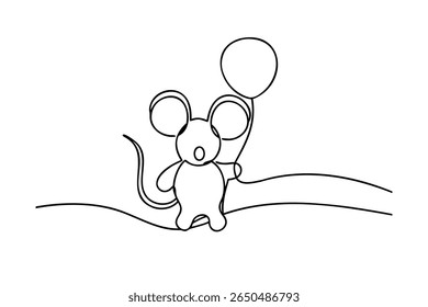 Line art a mouse holding a balloon on a animal mammal