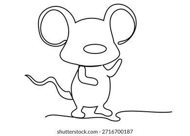 Retrato del ratón del arte de la línea. Lindo Abstractas divertido contorno del ratón dibujado. Carácter de la decoración de la invitación del partido del niño. Elemento de diseño de ilustración de página de libro infantil. 