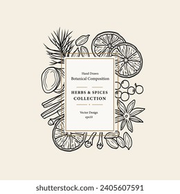 Line art mulled wine spices frame