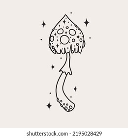 Line art mushrooms. Simple art with magical minimalistic mushrooms. Witch craft, vector art.