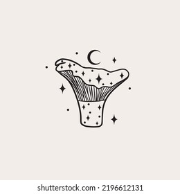 Line art mushrooms. Simple art with magical minimalistic mushrooms. Witch craft, vector art.
