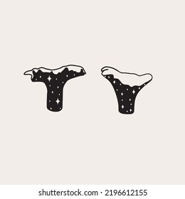 Line art mushrooms. Simple art with magical minimalistic mushrooms. Witch craft, vector art.