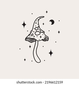 Line art mushrooms. Simple art with magical minimalistic mushrooms. Witch craft, vector art.