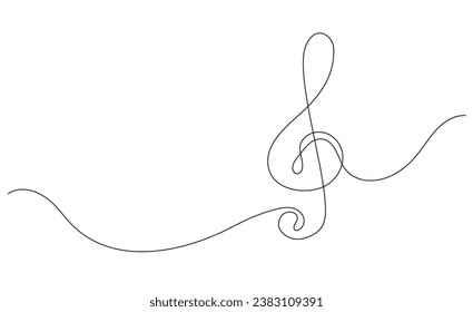 Line art music note. Continuous one line drawing of treble clef . Hand drawn outline sketch in simple linear style. Editable stroke