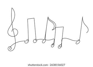Line Art Musical Treble Clef Symbol. One Continuous Outline Music Sound Icon. Doodle Curved Outline Thin Stroke Contour Drawing. Classical Note Style.
