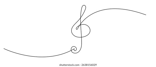Line Art Musical Treble Clef Symbol. One Continuous Outline Music Sound Icon. Doodle Curved Outline Thin Stroke Contour Drawing. Classical Note Style.
