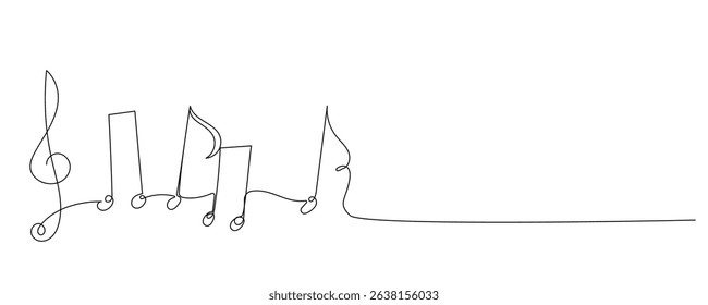 Line Art Musical Treble Clef Symbol. One Continuous Outline Music Sound Icon. Doodle Curved Outline Thin Stroke Contour Drawing. Classical Note Style.
