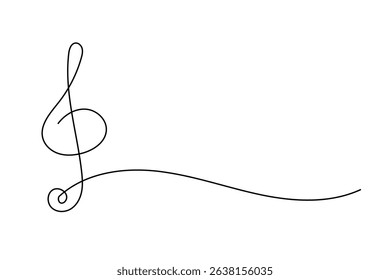 Line Art Musical Treble Clef Symbol. One Continuous Outline Music Sound Icon. Doodle Curved Outline Thin Stroke Contour Drawing. Classical Note Style.
