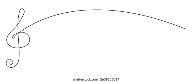 Line Art Musical Treble Clef Symbol. One Continuous Outline Music Sound Icon. Doodle Curved Outline Thin Stroke Contour Drawing. Classical Note Style.
