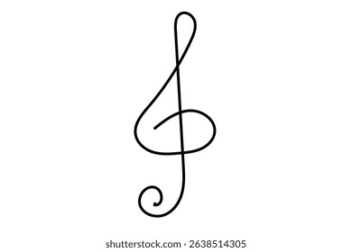 Line Art Musical Treble Clef Symbol. One Continuous Outline Music Sound Icon. Doodle Curved Outline Thin Stroke Contour Drawing. Classical Note Style.
