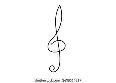 Line Art Musical Treble Clef Symbol. One Continuous Outline Music Sound Icon. Doodle Curved Outline Thin Stroke Contour Drawing. Classical Note Style.
