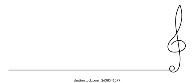 Line Art Musical Treble Clef Symbol. One Continuous Outline Music Sound Icon. Doodle Curved Outline Thin Stroke Contour Drawing. Classical Note Style.
