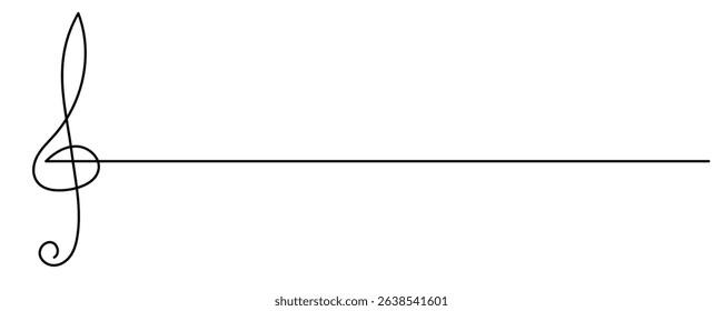 Line Art Musical Treble Clef Symbol. One Continuous Outline Music Sound Icon. Doodle Curved Outline Thin Stroke Contour Drawing. Classical Note Style.
