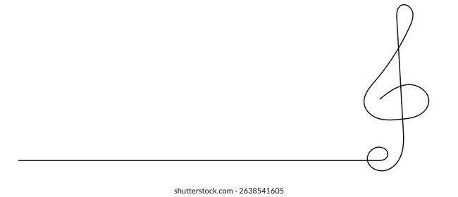Line Art Musical Treble Clef Symbol. One Continuous Outline Music Sound Icon. Doodle Curved Outline Thin Stroke Contour Drawing. Classical Note Style.
