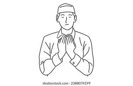 line art of muslim men praying