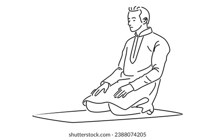 line art of muslim men praying