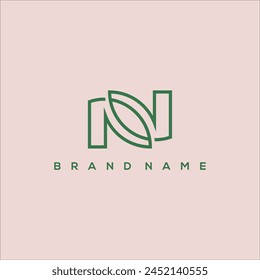 line art N leaf and nature logo vector