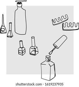 Line art nail care doodle set