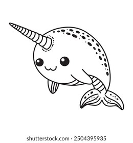 Line art of narwhal cartoon vector