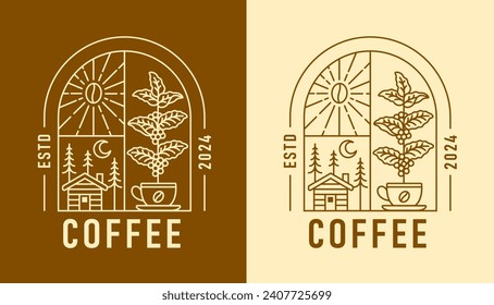 line art natural coffee in the shape of window design