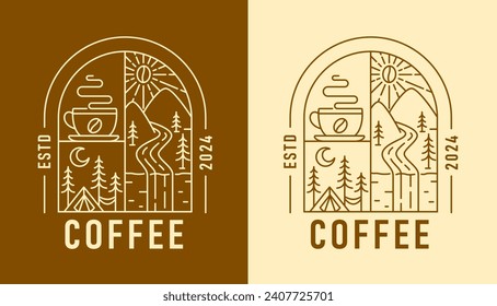 line art natural coffee in the shape of window design